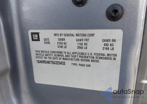 2005 Buick Lesabre Limited z USA, uszkodzony, nr VIN 1G4HR54K75U225433